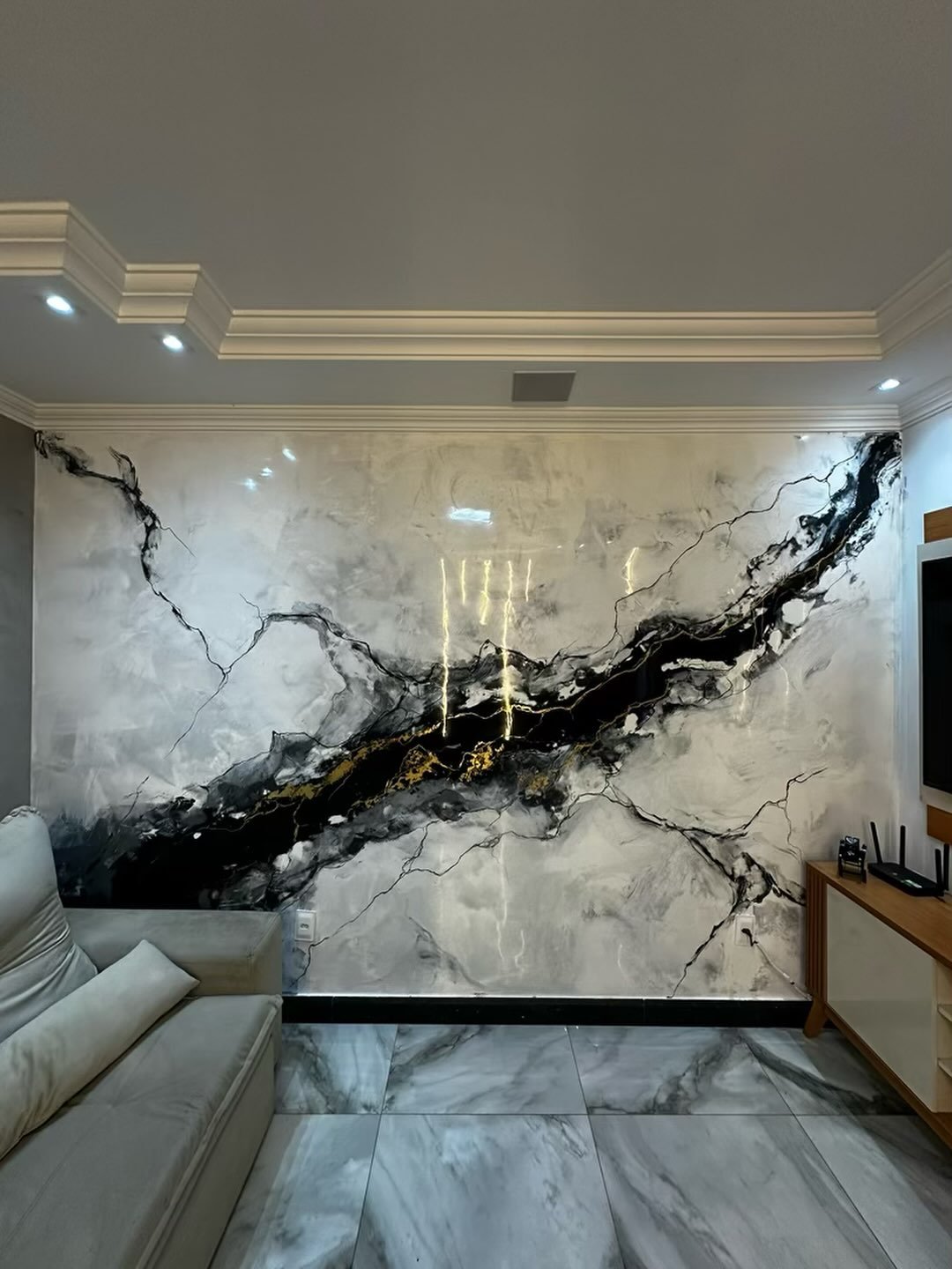 Modern White Marble Wall Panel Design for Living Room TV Background in Yaoundé Cameroon